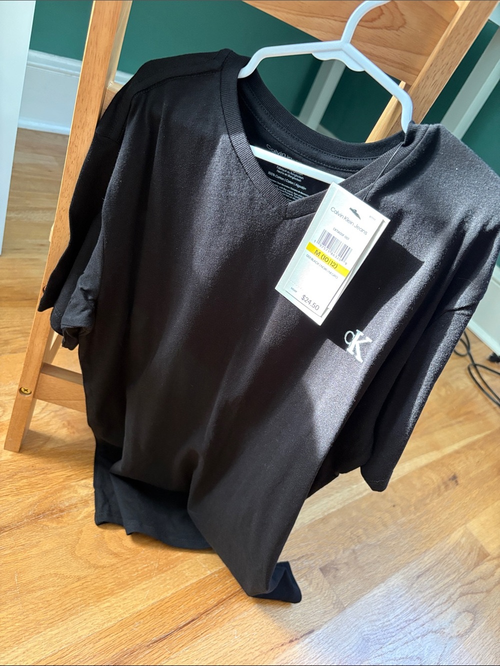 Calvin Klein Black Short-Sleeve V‑Neck Tee with CK Logo